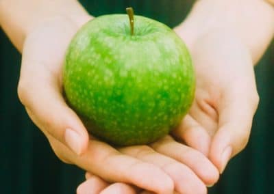 hands holding green apple