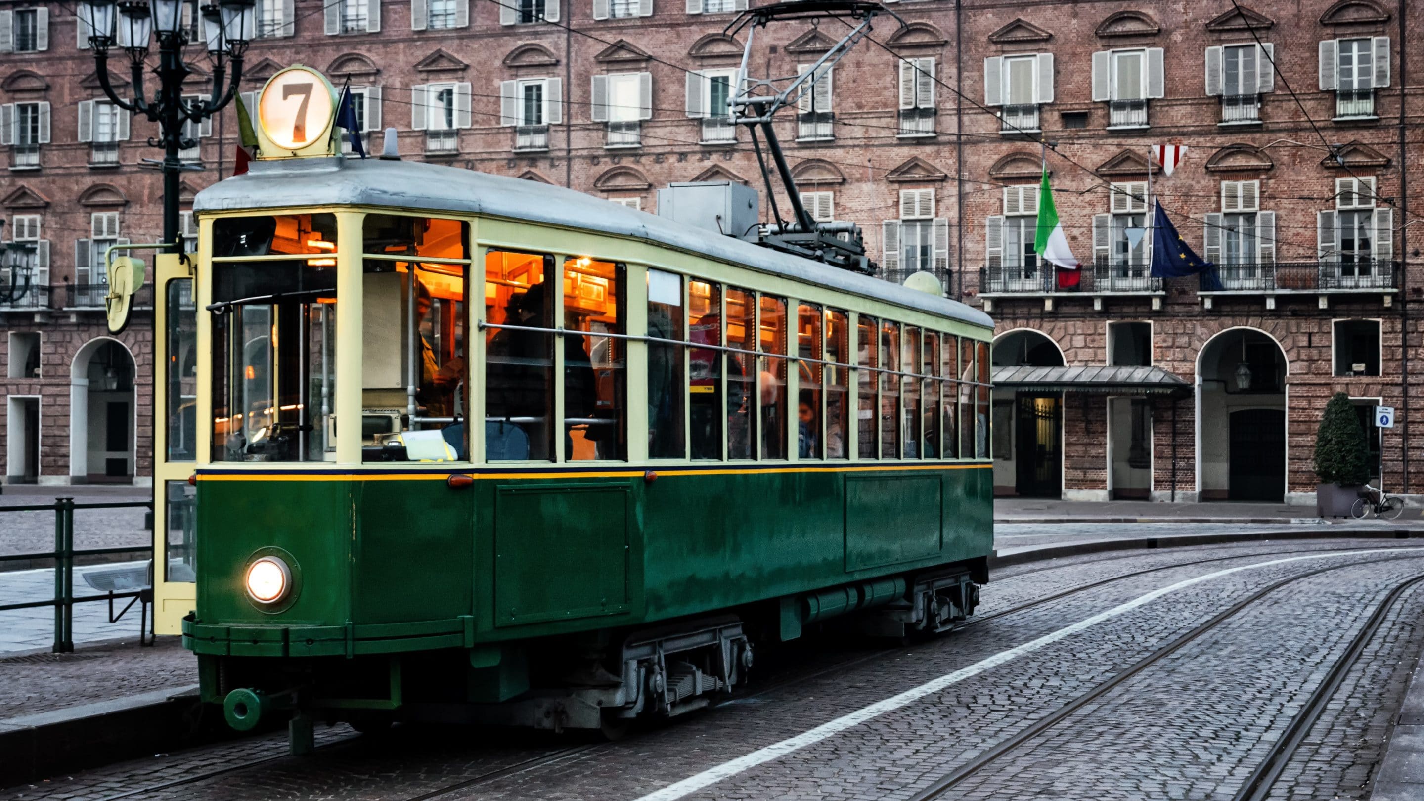 historical,tram,stops,in,piazza,castello,,main,square,of,turin