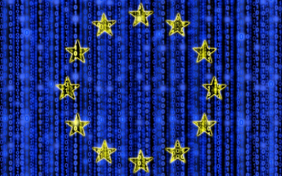 european,flag,texture,with,digital,zeros,and,ones,strains,glowing