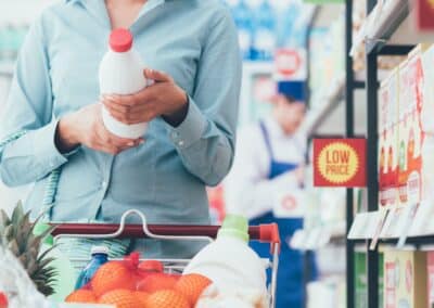 woman,doing,grocery,shopping,at,the,supermarket,and,reading,food