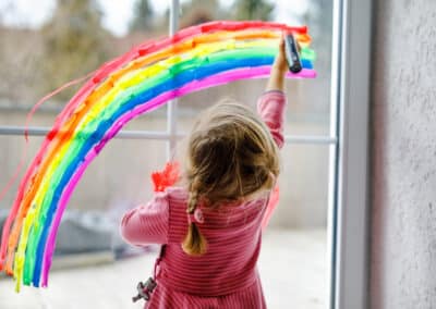 adoralbe,little,toddler,girl,with,rainbow,painted,with,colorful,window