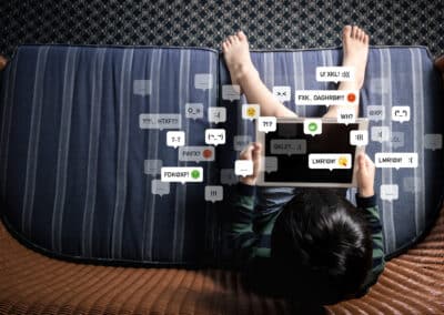 cyberbullying, ,social,media,harassment,concept.,top,view,of,a